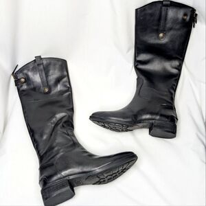 Sam Edelman Penny Knee-High Riding Boots Round Toe Leather Low-Heel
